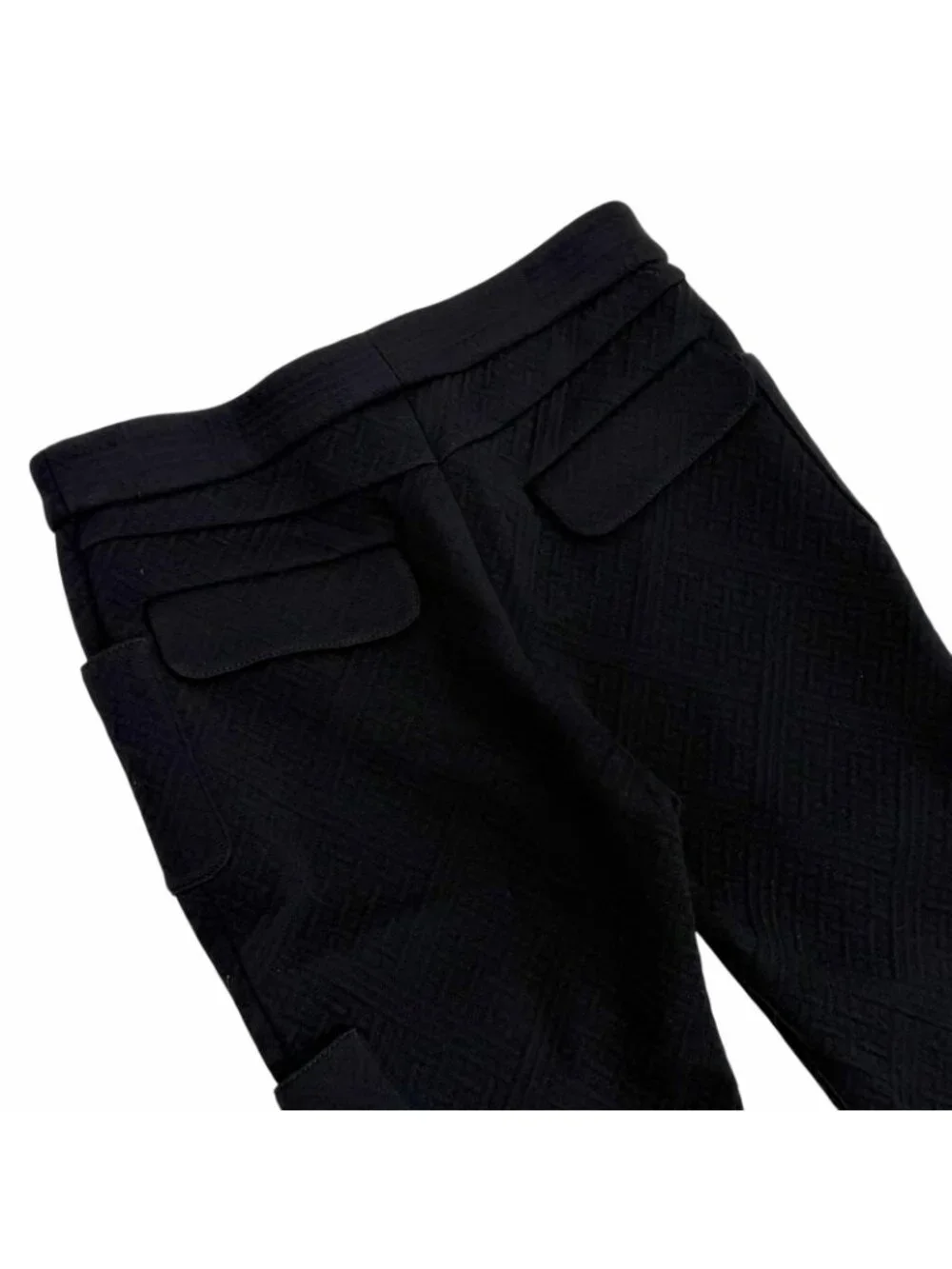 Chanel CC Logo Rhinestone Button Wool Pants Black 36